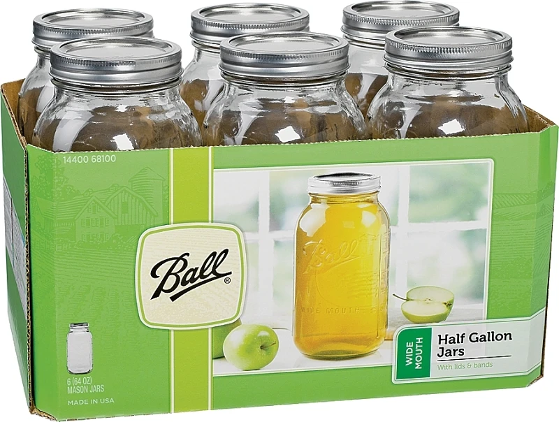 Wide-Mouth Mason Canning Jars with Lids, 64 oz., 6-Pk.