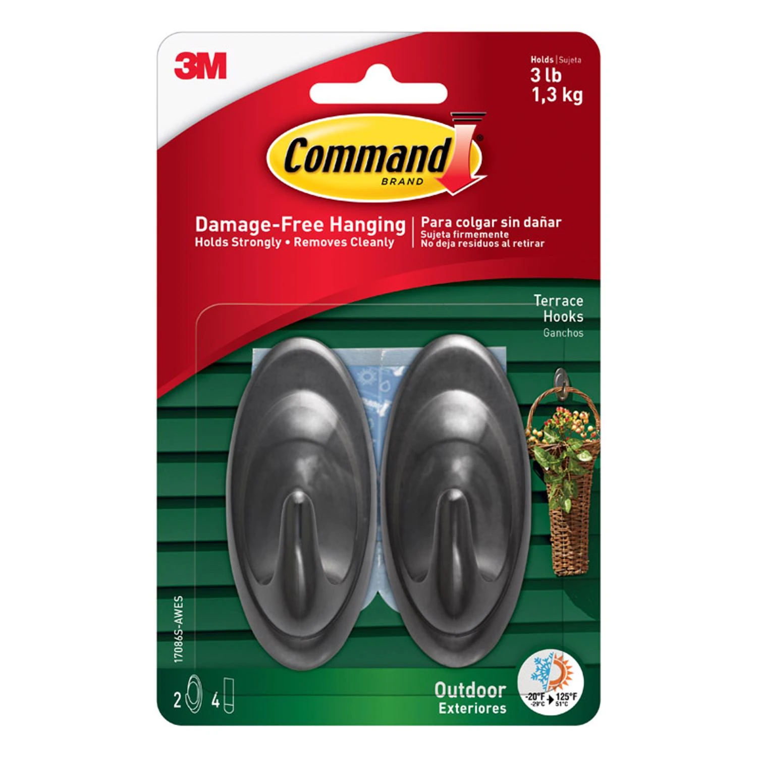 Terrace Hook, Foam Strip, Slate, 2-Pk.