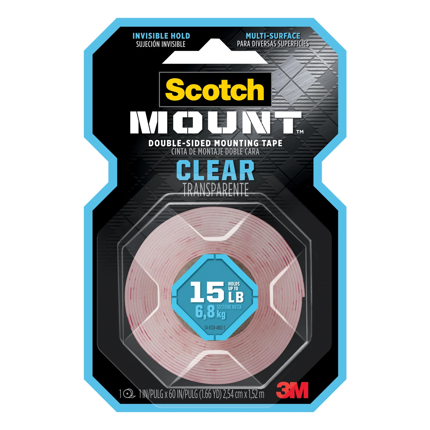 Double-Sided Mounting Tape, Clear, 1 x 60 In.