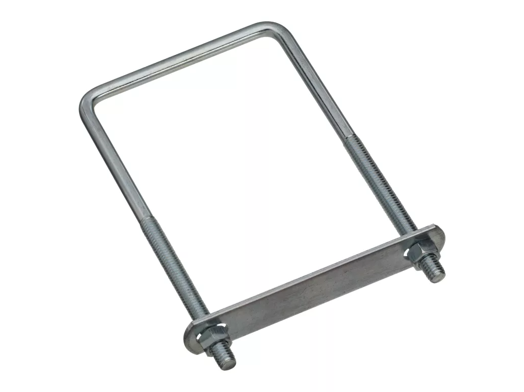 U Bolt with Plate & Hex Nuts, #677 Zinc, Square, 3/8 x 4 x 7 In.