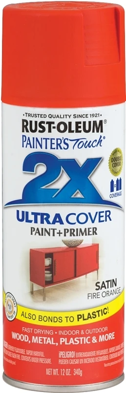 Painter's Touch 2X Spray Paint, Satin Fire Orange, 12 oz.