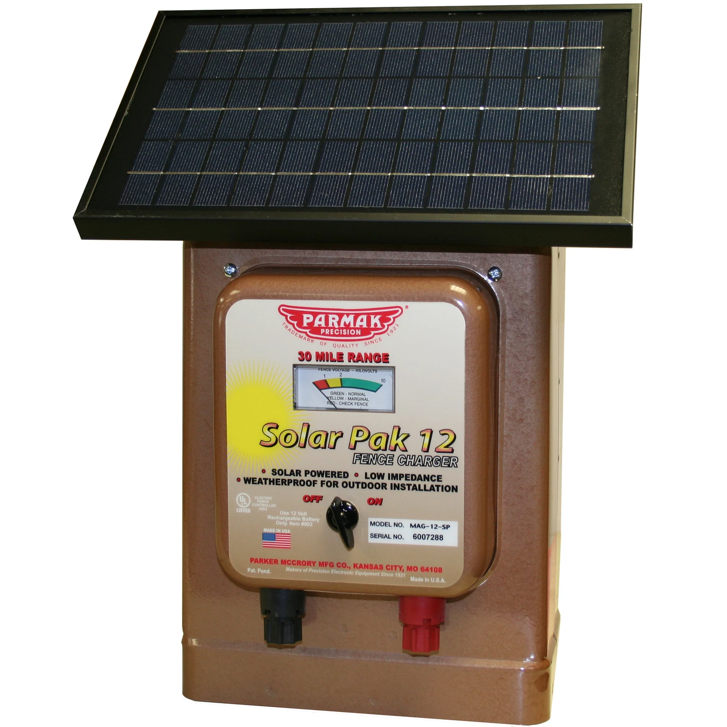 Electric Fence Charger, 30-Mile, Low Impedance, Solar Pak, 12-Volt Battery