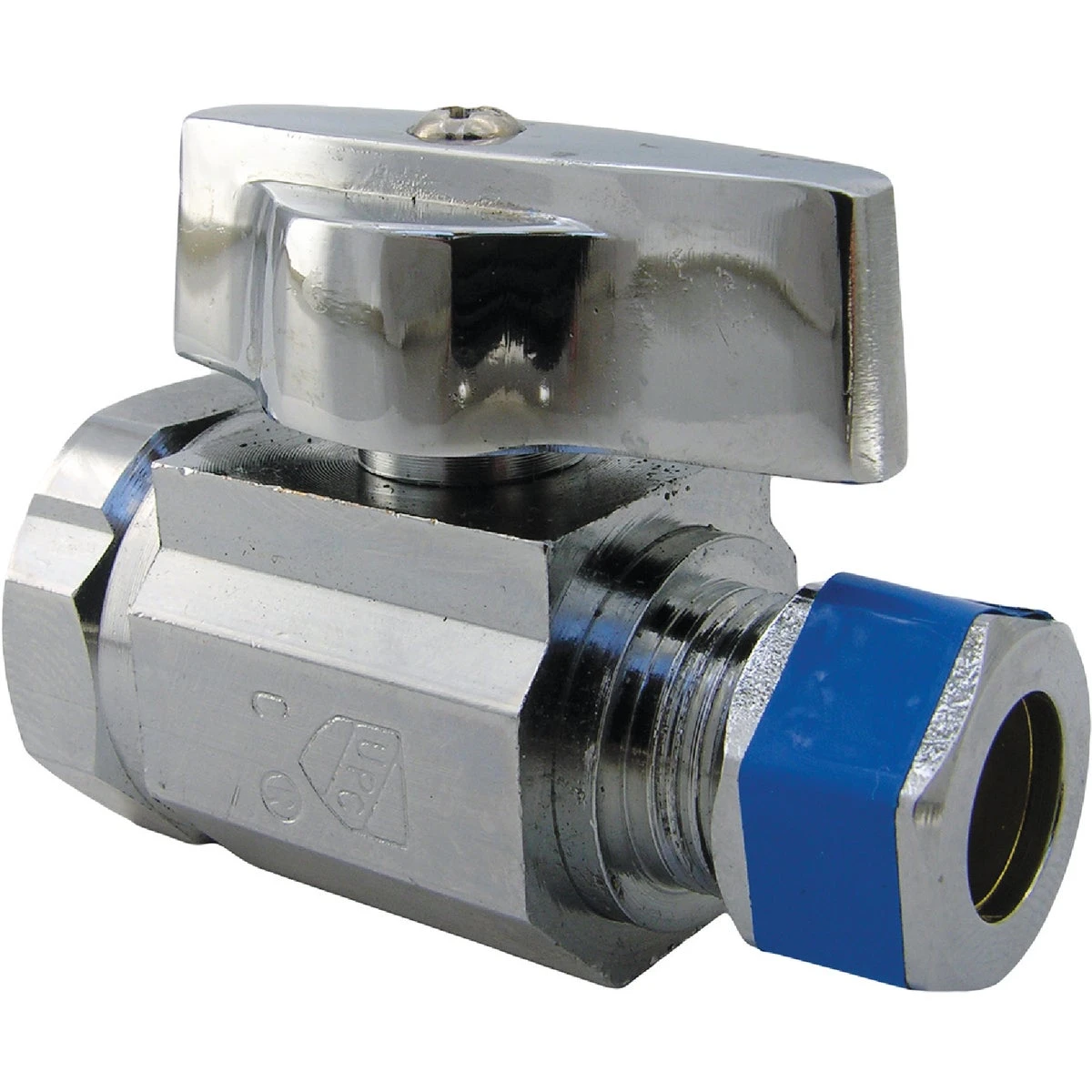 Straight Valve, Quarter Turn, Chrome, 1/2 In. Female Pipe Thread Inlet x 3/8 In. Compression Outlet