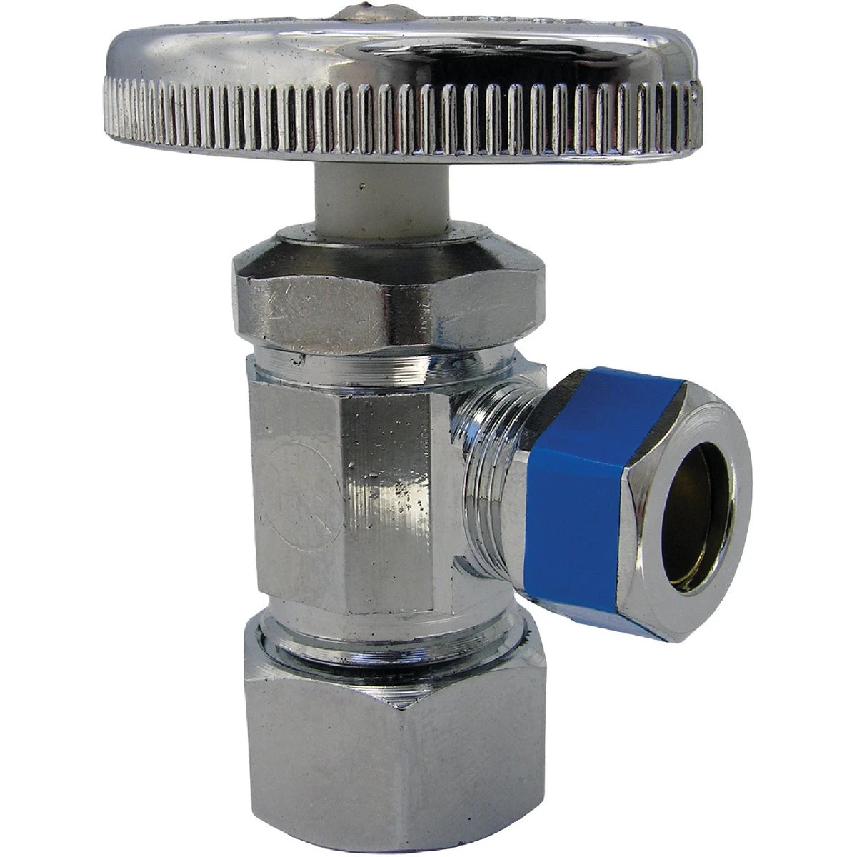 Angle Valve, Chrome, Coarse Thread Style, 5/8 In. O.D. Compression Inlet x 3/8 In. O.D. Compression Outlet