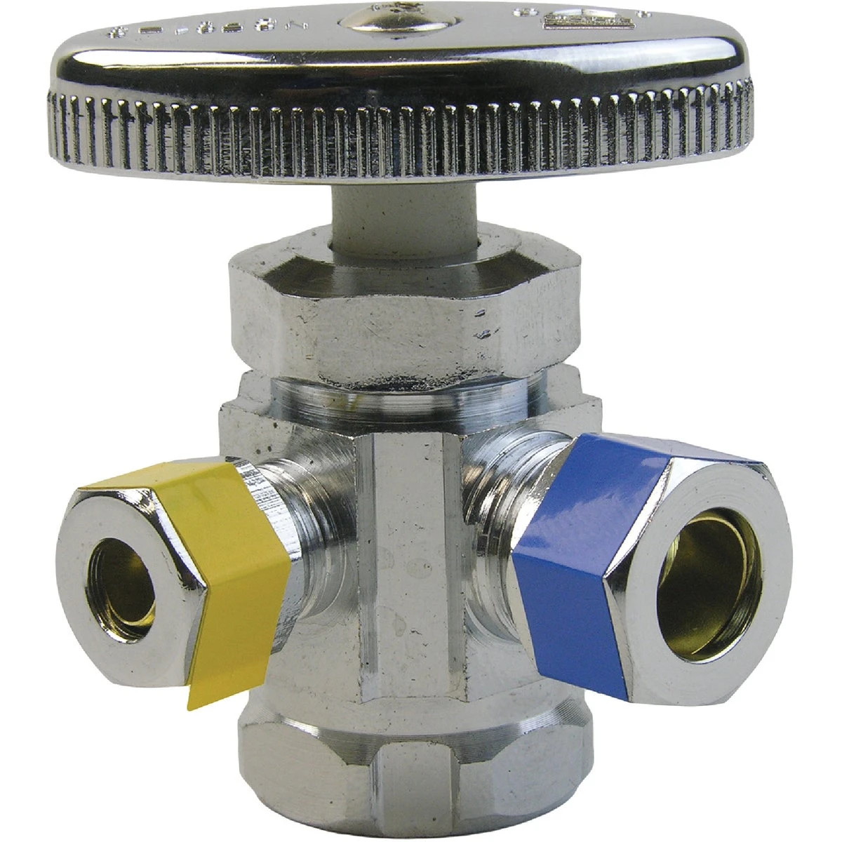 Pipe Fitting, 3-Way Valve, Chrome, Lead-Free, 1/2 FPT x 3/8 x 1/4 In. Compression