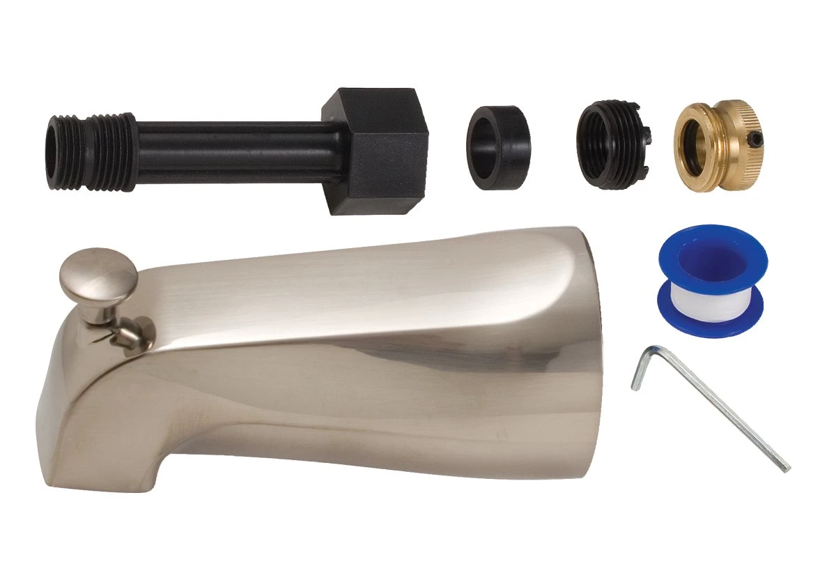 Diverter Tub Spout, Universal, Satin Nickel Finish, 5-1/8-In.