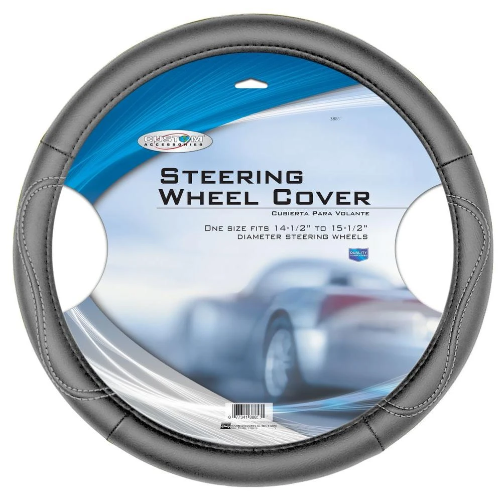 Steering Wheel Cover, Grey Leatherette, One Size