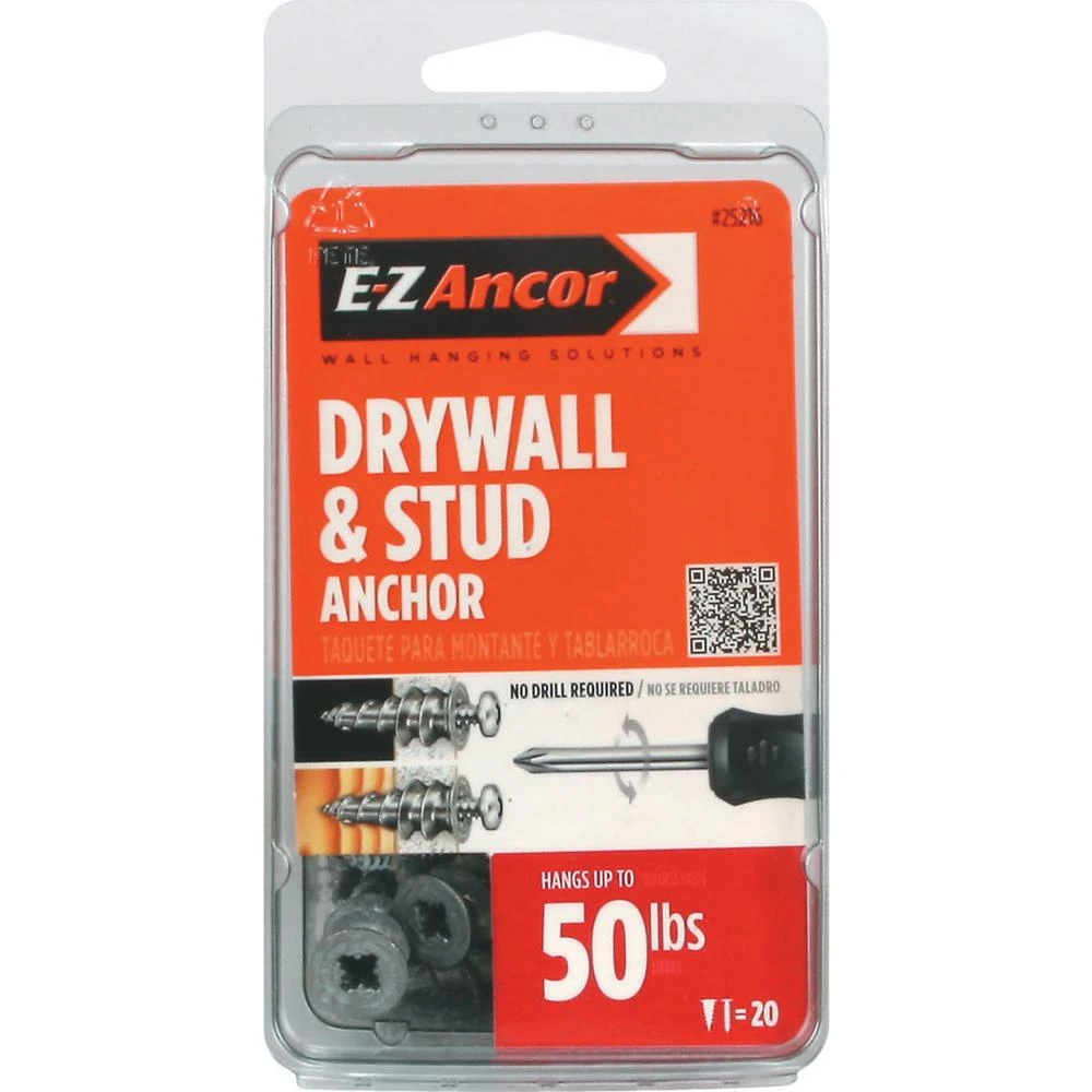 Stud Solver Drywall Anchors, Self-Drilling, Metal, #50, 20-Pk.