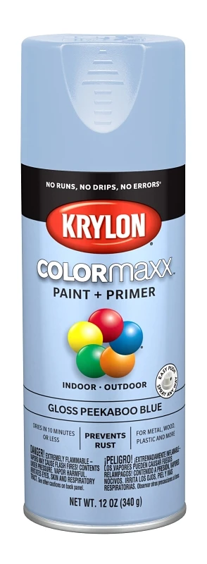 COLORmaxx Spray Paint + Primer, Gloss Peekaboo Blue, 12-oz.