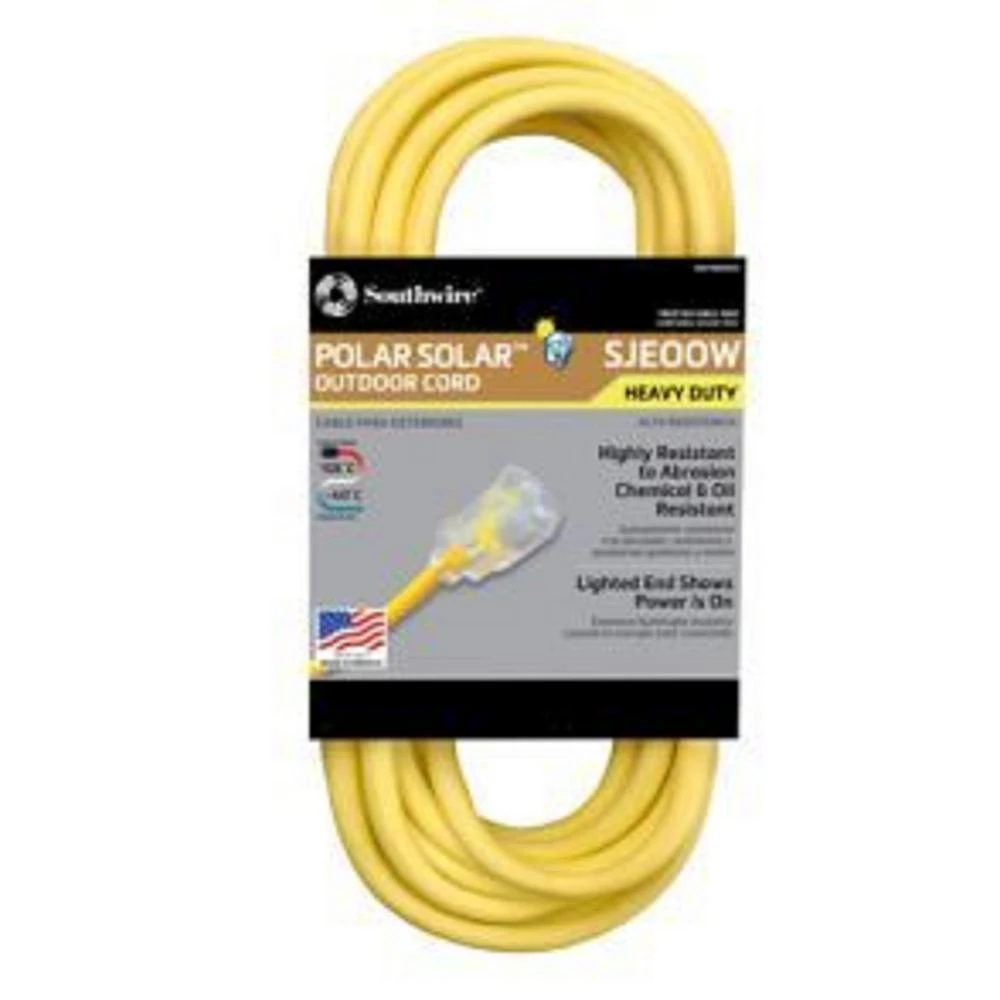Outdoor Extension Cord, Contractor Grade, 12/3 SJEOW Yellow, 50 Ft.