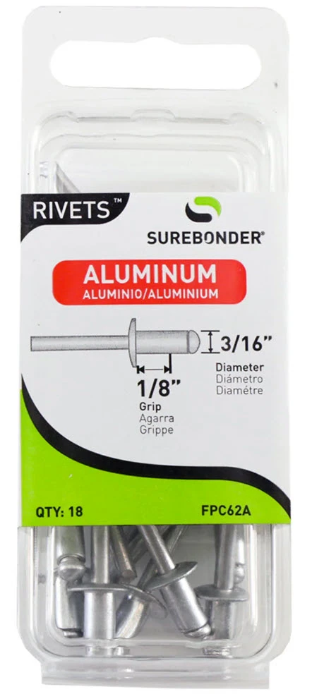 Aluminum Rivets, Short, 3/16-In. Dia., 18-Pk.