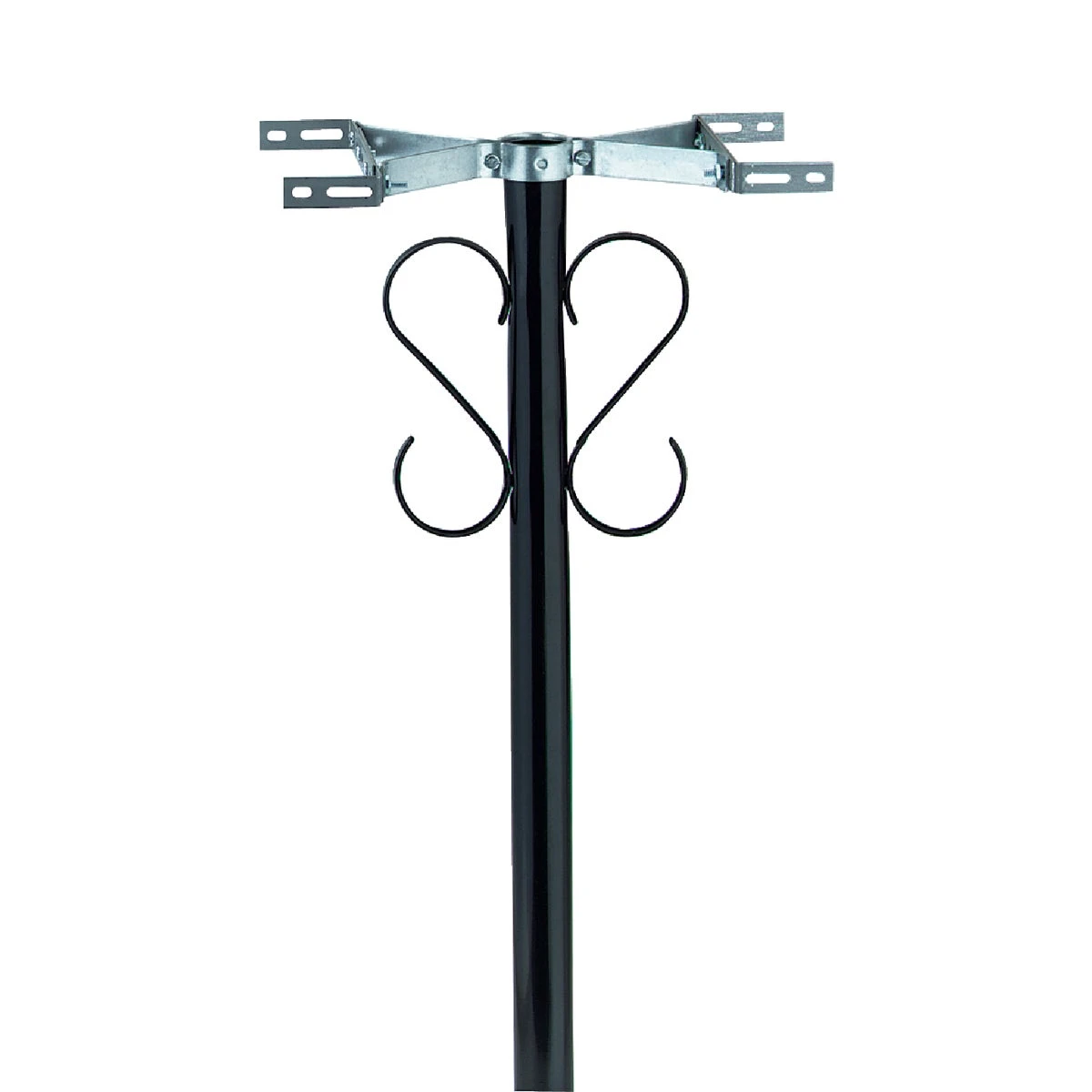 Steel Mailbox Post, Decorative Scroll, Top-Mount Boxes, Black. Round 56-In.