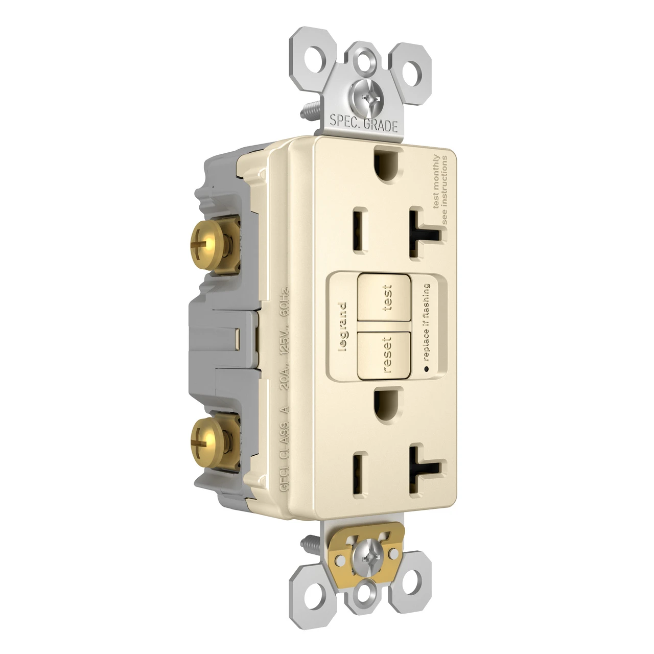 Pass & Seymour GFCI Receptacle, Duplex, 20A, Light Almond