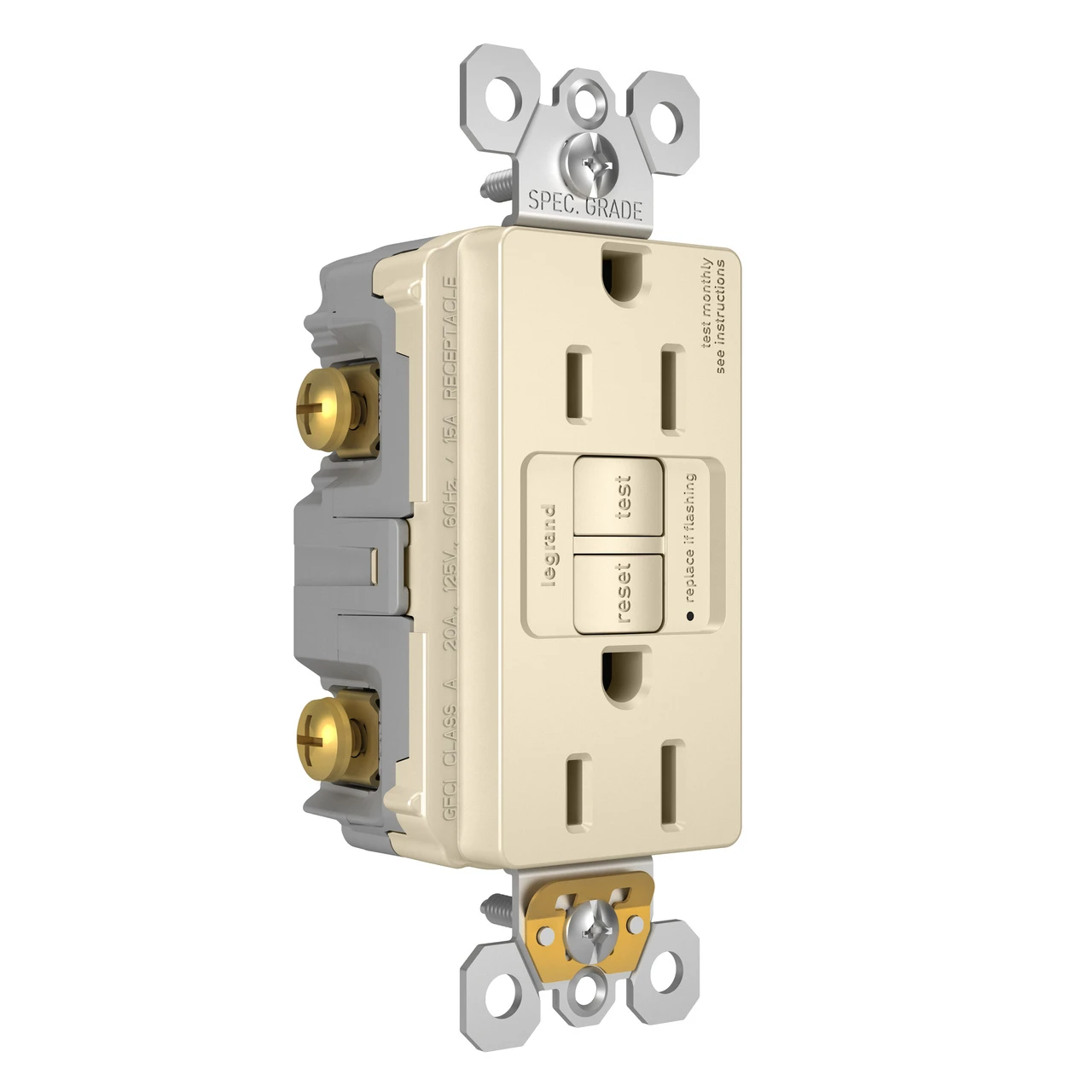 Pass & Seymour GFCI Outlet, 15A, Light Almond