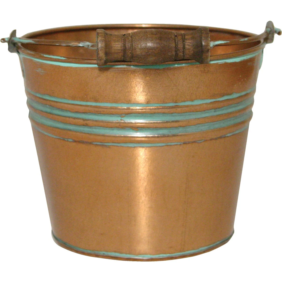 Planter With Handle, Banded Metal, Vintage Copper, 6 In.