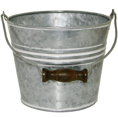 Planter With Handle, Banded Metal, White Wash, 6 In.