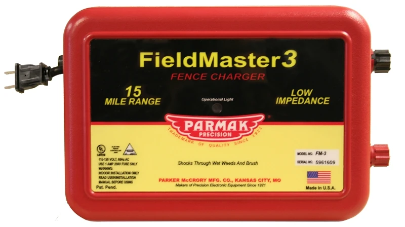 Fieldmaster 3 Electric Fence Charger, 15-Mile, Low Impedance, Plug-In