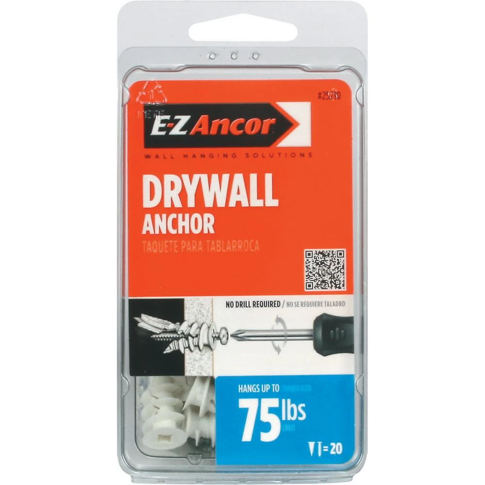 Drywall Anchors, Self-Drilling, Plastic, #50, 20-Pk.