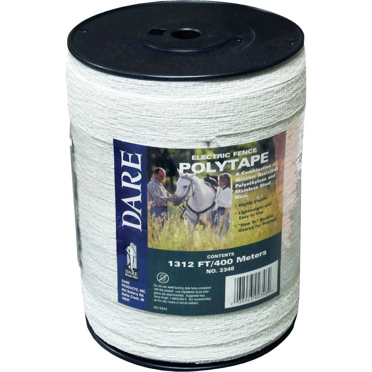 Electric Fence Tape, White Poly & 5-Wire Stainless Steel, 1/2 In. x 1,312 Ft.