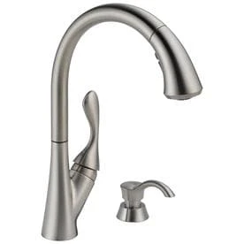 Ashton High Arc Kitchen Faucet With Pull-Down ShieldSpray + Soap Dispenser, Single Handle, Stainless Steel;