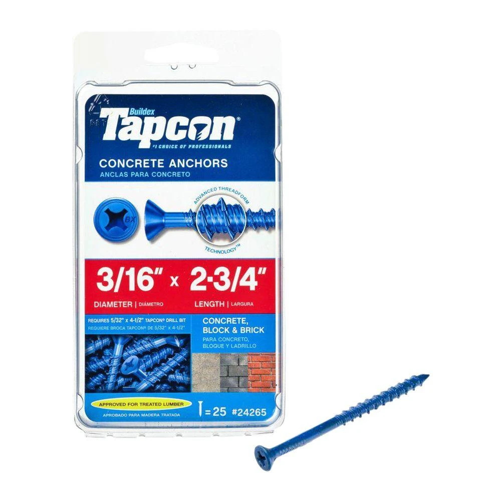 Star Drive Concrete Anchors, 3/16 x 2-3/4 In., 25-Ct.