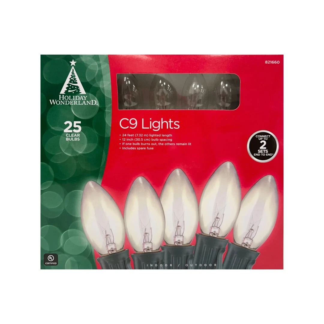 Christmas 25-Light Set, Clear, C9 Bulbs, 25-Ct.