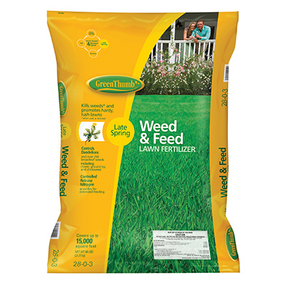 Premium Weed & Feed Lawn Fertilizer 28-0-3, 48 Pounds, Covers 15,000 Square Feet