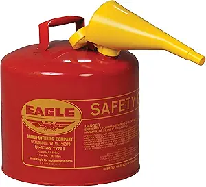Steel Safety Gas Can 5 Gallon Type I with Flame Arrester, Self-Closing Lid, and F-15 Funnel