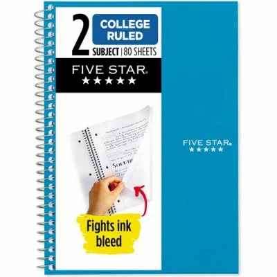 2-Subject Wire-Bound Notebook, 9.5 x 6 In., 80 Sheets