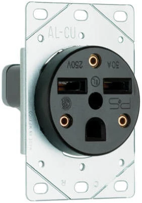 Pass & Seymour Power Outlet, Flush-Mount, Black, 250-Volt, 30-Amp