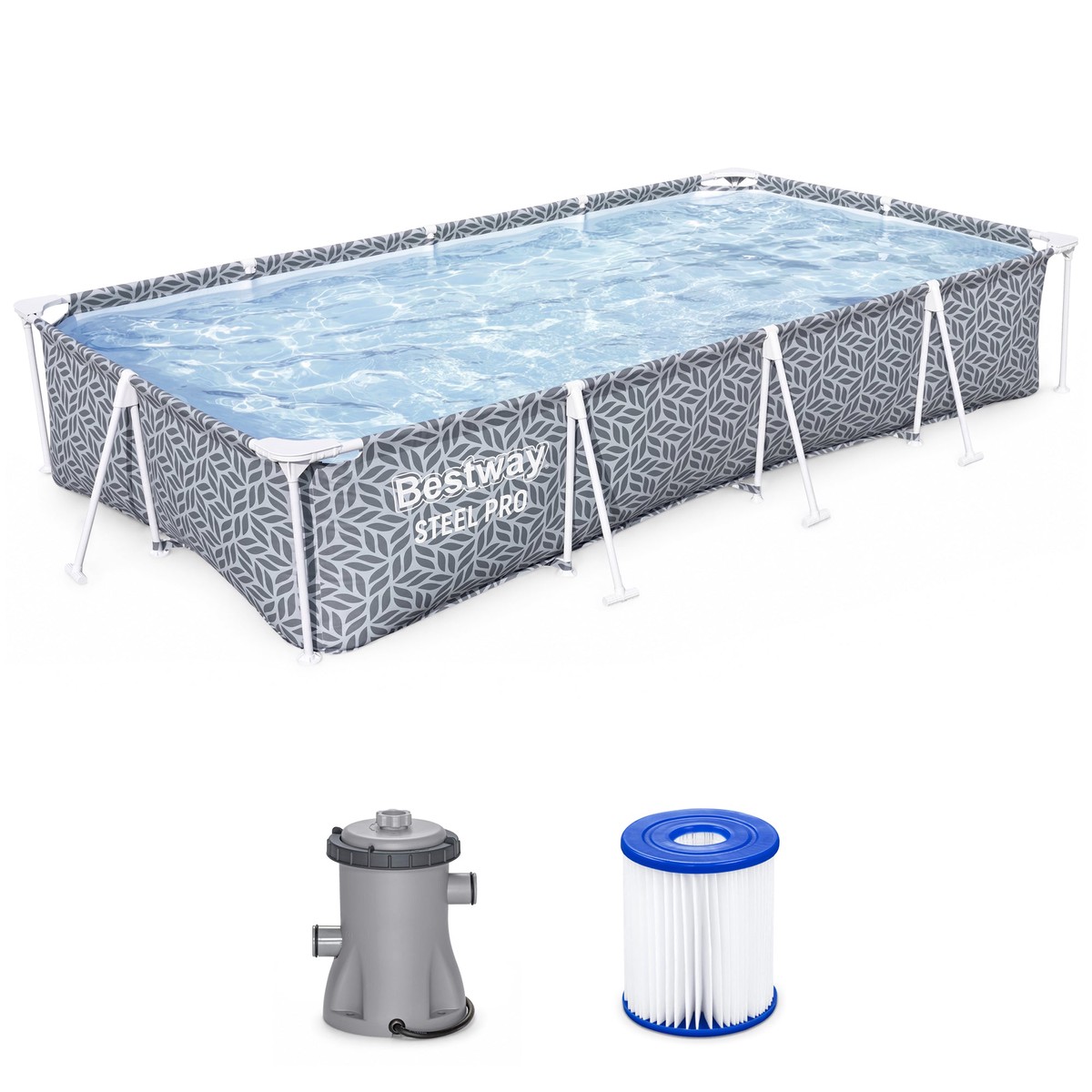 Bestway Steel Pro Rectangle Above Ground Swimming Pool Set, 12' x 6'7" x 26"