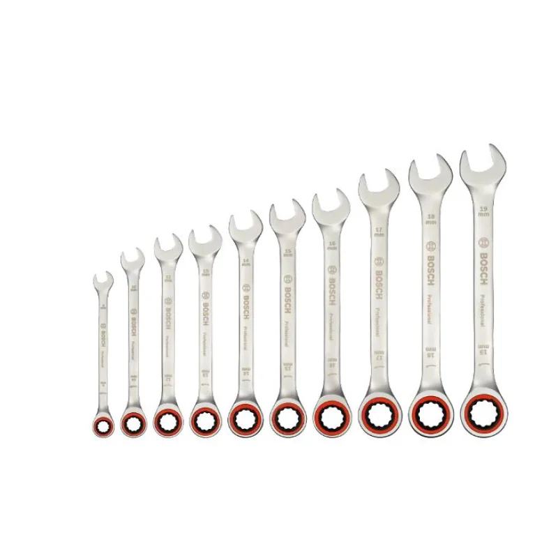 BOSCH 1600A02AU0 Professional Chrome Vanadium Ratchet Spanner Set 8-19mm