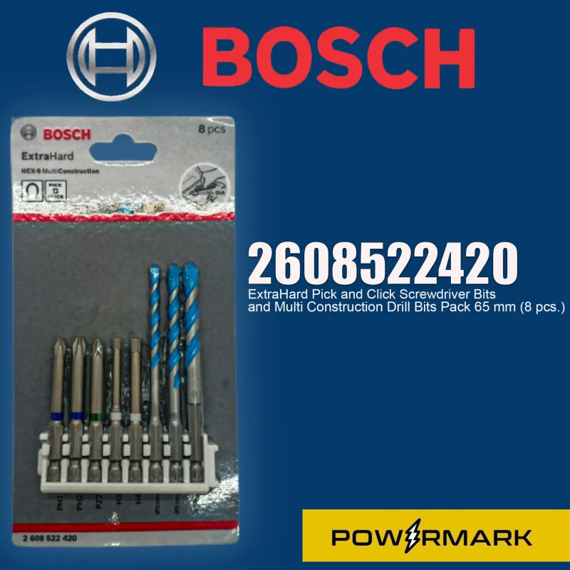 BOSCH 2608522420 ExtraHard Pick and Click Screwdriver Bits and Multi Construction Drill Bits Pack 65 mm (8 pcs.)