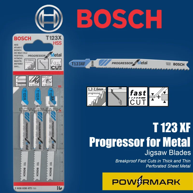 BOSCH 2608638472 T123X Progressorfor Metal T-Shank Jigsaw Blades 3pcs.
