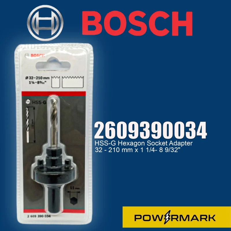 BOSCH 2609390034 HSS-G Hexagon Socket Adapter 32 – 210 mm x 1 1/4- 8 9/32″