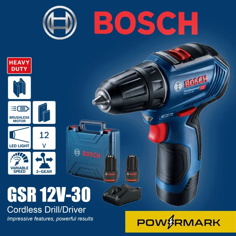 BOSCH GSR 12V-30 Brushless Cordless Drill / Driver Set (with Batteries & Charger)