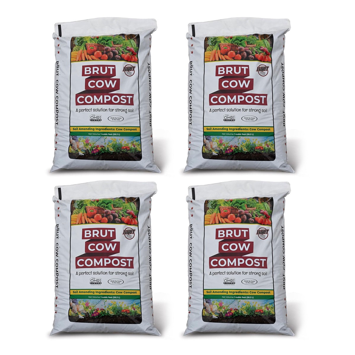 Brut Organic Chicken Compost Nutrient-Rich Garden Fertilizer for Farm (4 Pack)