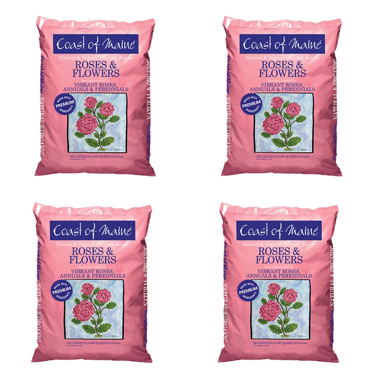 Coast of Maine Organic Natural Rose and Flower Potting Soil, 20 Qt Bag (4 Pack)
