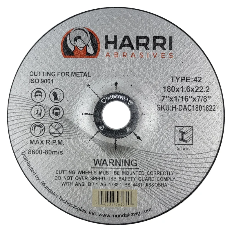 Cutting Disc, Steel Freehand Cut-off wheel – Depressed Center – 7″ x 1/16″ x 7/8″ – T42