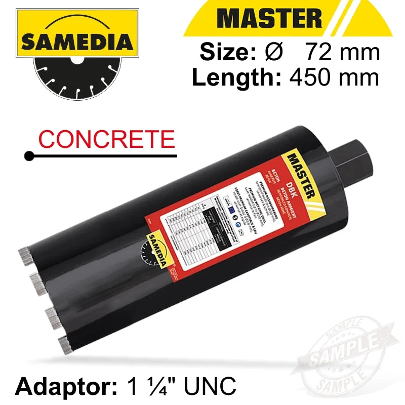DIAMOND CORE BIT 72MM X 450MM X 1 1/4′ CONCRETE MASTER DBK