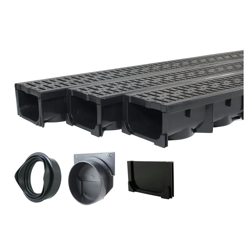 Drainage Trench – Channel Drain With Grate – Black Plastic – 3 x 39″ – 117″ long