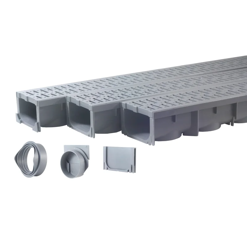 Drainage Trench – Channel Drain With Grate – Gray Plastic – 3 x 39″ – (117″ Total Length)