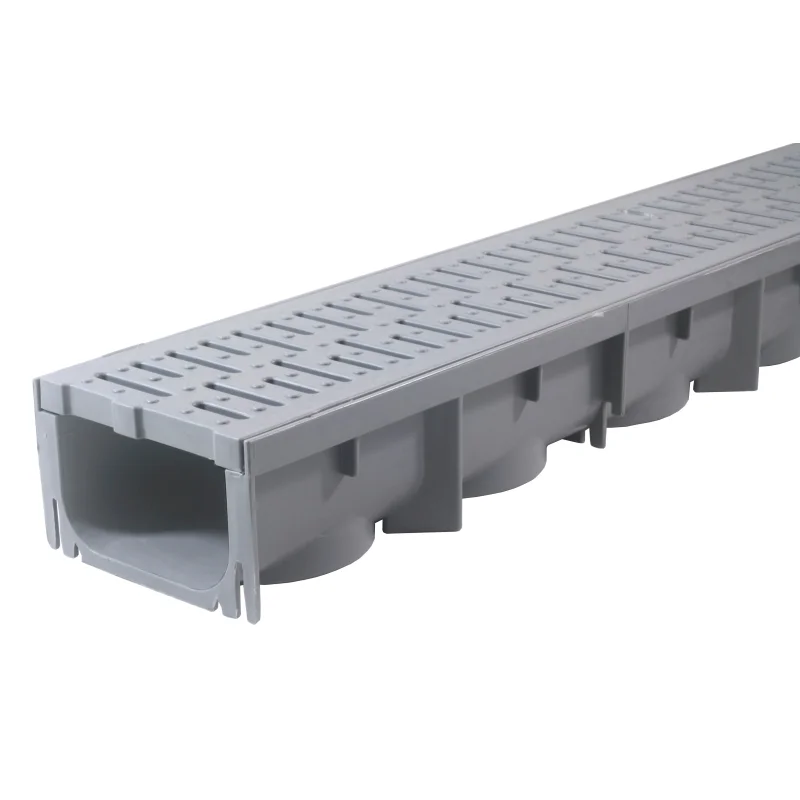 Drainage Trench – Channel Drain With Grate – Gray Plastic – 39″