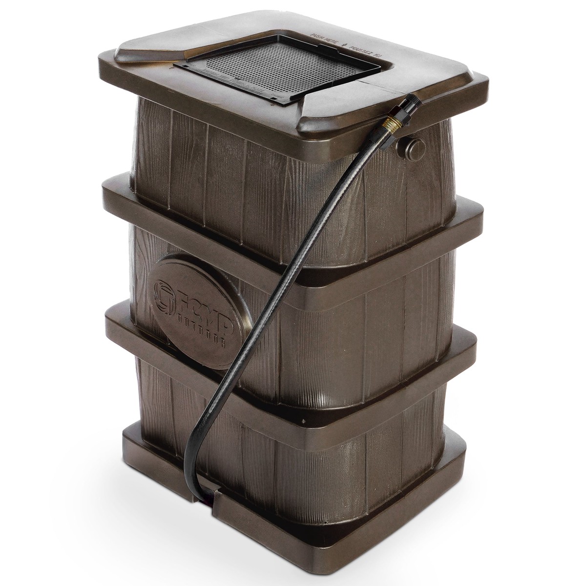 FCMP Outdoor WG4000 45 Gal Wood Grain Rain Water Catcher Barrel Container, Brown