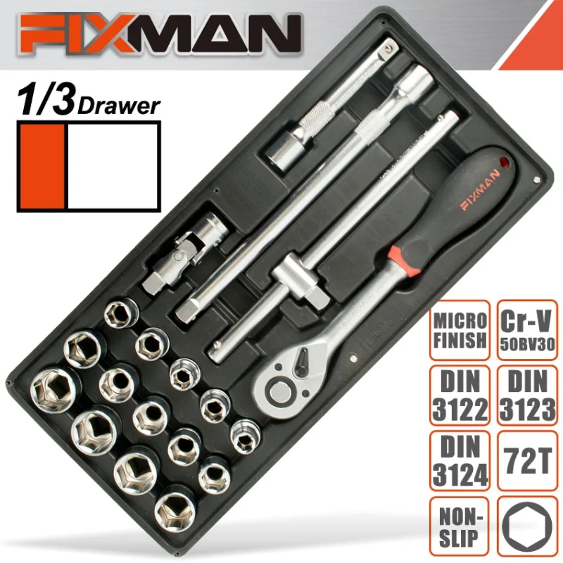 FIXMAN 19-PC 1/2′ DR.SOCKETS & ACCESSORIES