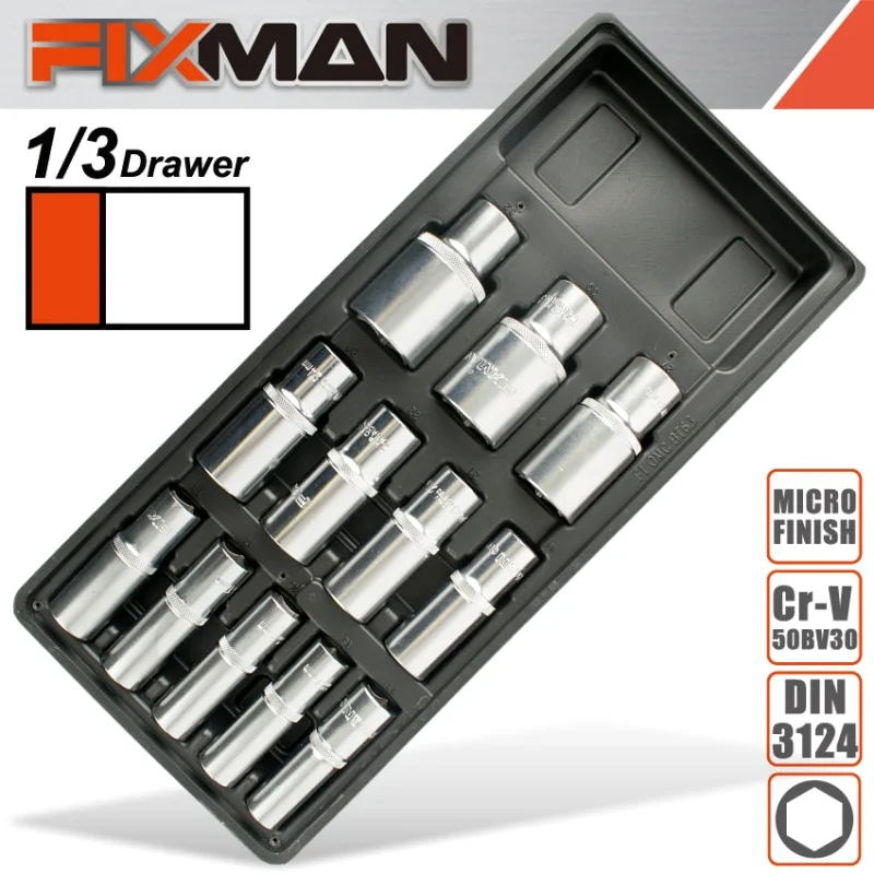 FIXMAN TRAY 12 PIECE 1/2′ DRIVE DEEP SOCKETS
