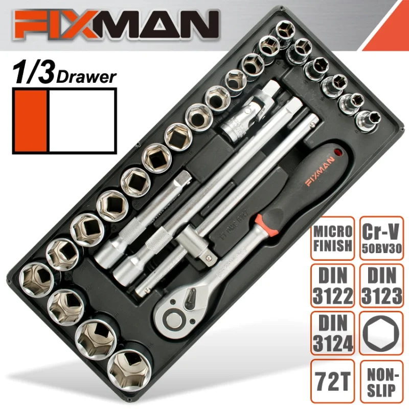 FIXMAN TRAY 26 PIECE 1/2′ DRIVE SOCKETS AND ACCESSORIES
