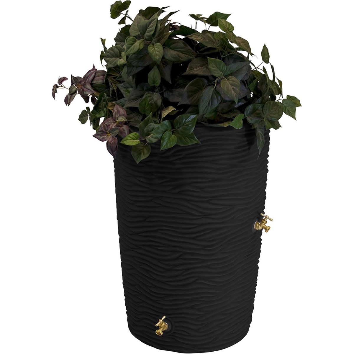 Good Ideas Impressions 50 Gallon Palm Trunk Rain Saver Barrel, 2 Spigots, Black