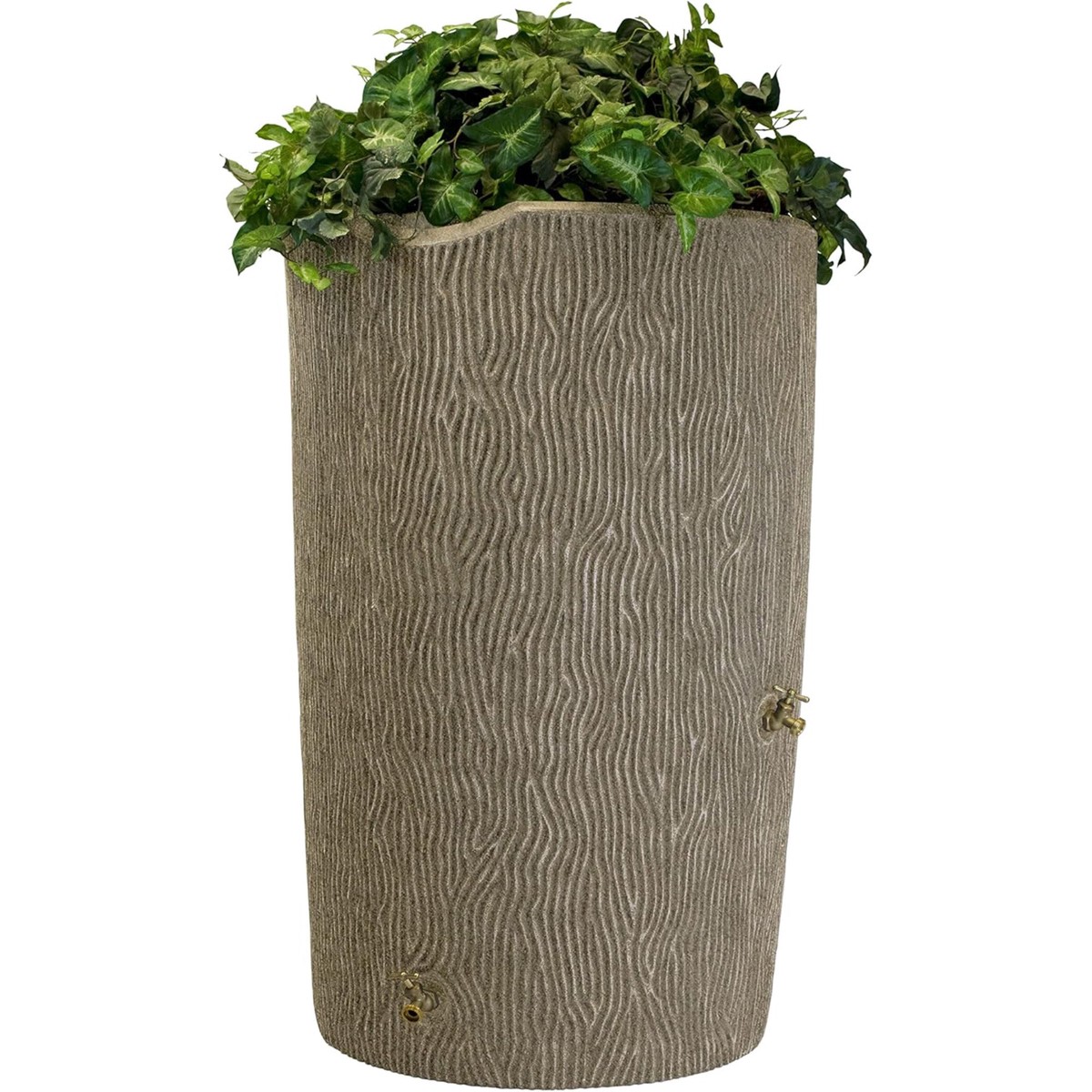 Good Ideas Impressions 90 Gal Bark Trunk Rain Saver Barrel, 2 Spigots, Sandstone