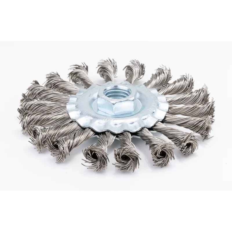 Harri Abrasives – Twist Knotted Wire Wheel Brush – Stainless Steel – Wire Diam: 0.02″ – Nut Thread: 5/8″-11 UNC